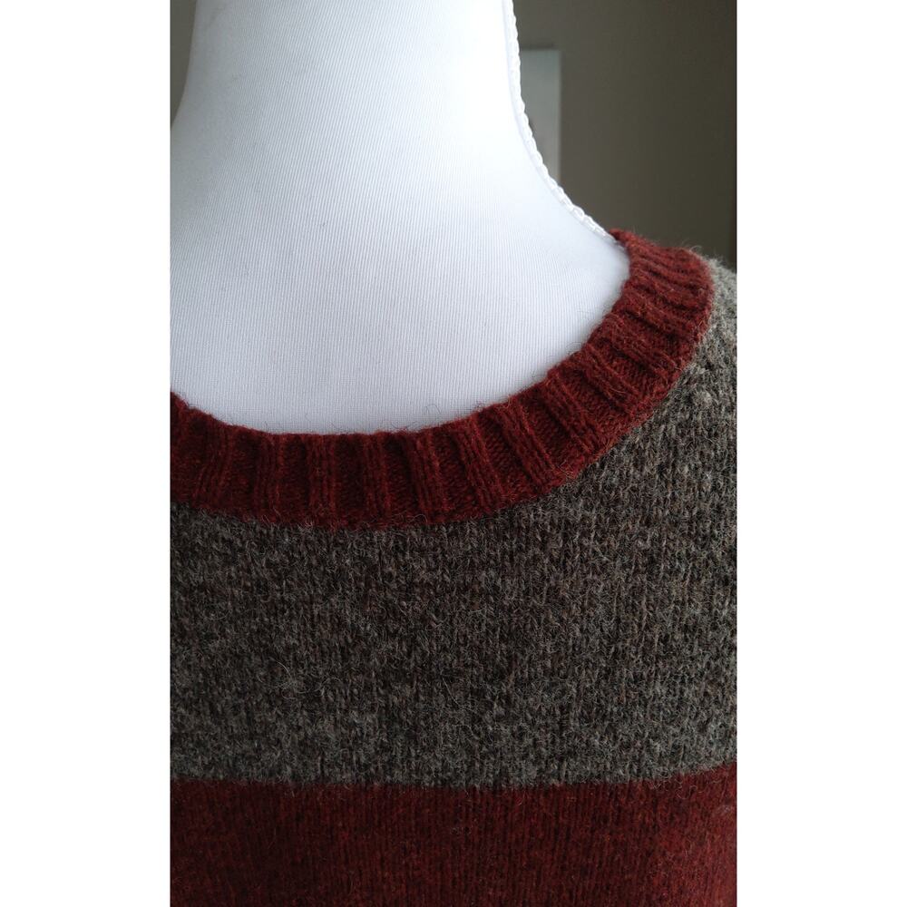 Y2K American Eagle striped preppy sweater sz L maroon gry wool blend  slim - Picture 4 of 9